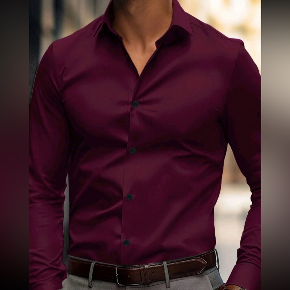 Manfinity Mode Men Plain Simple Daily Button Long Sleeve Shirt